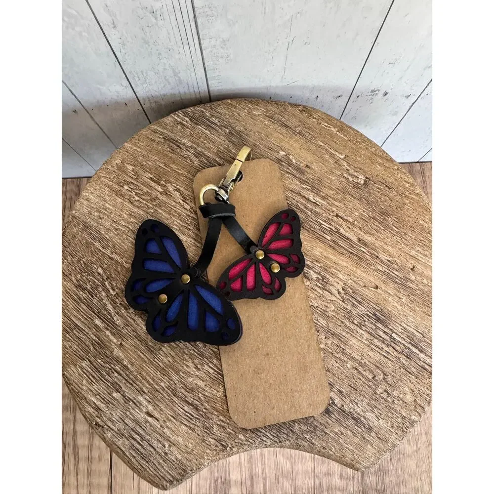 Pink Orange Butterfly Bag Charm Beautiful Leather Purse Charm Boho Butterflies